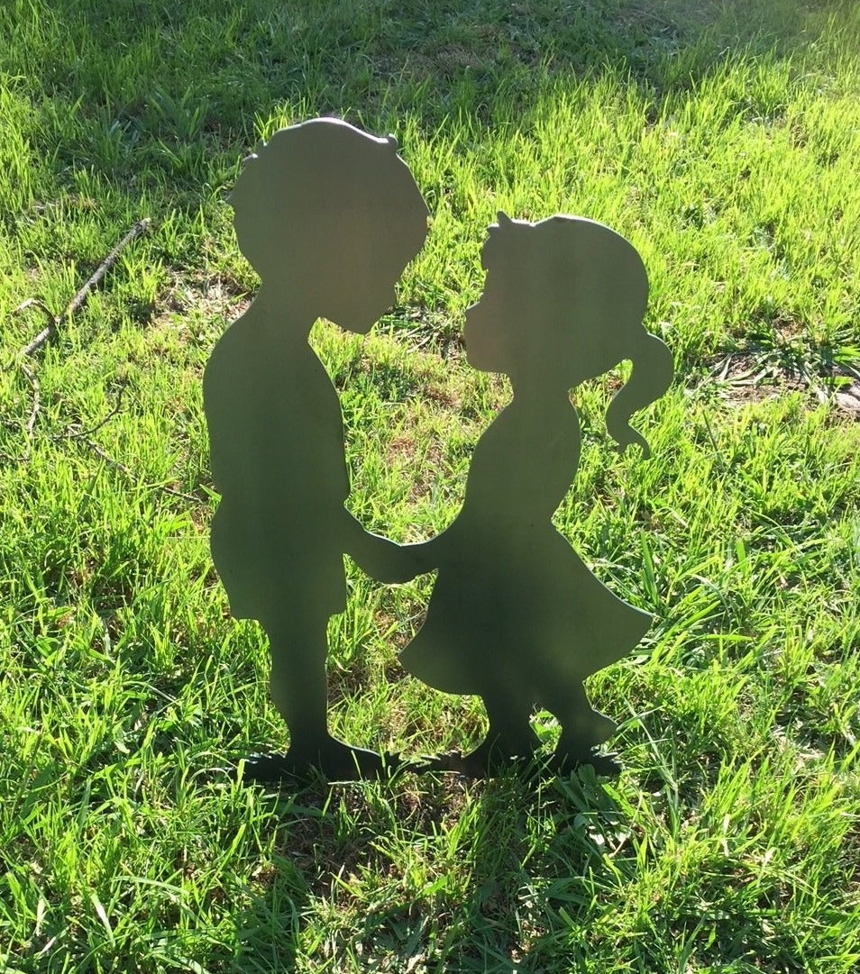 Boy and Girl holding hands Garden Art